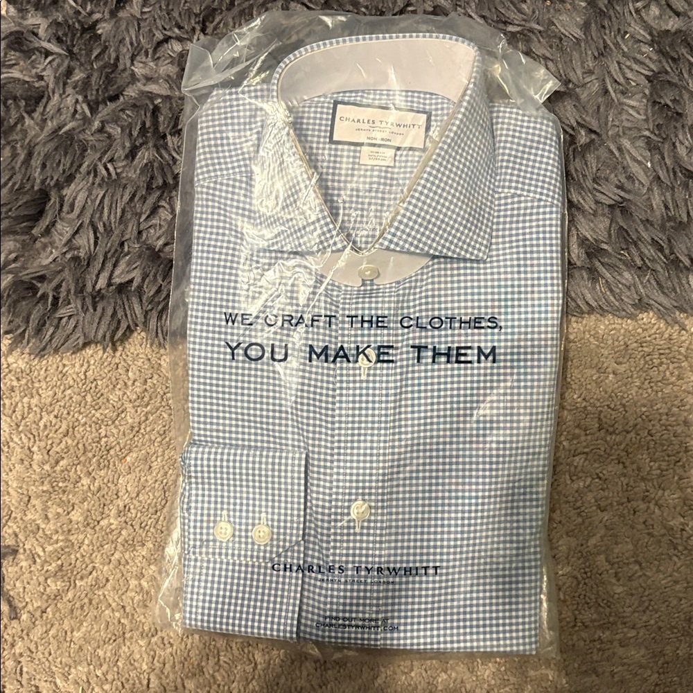 Non-Iron Stretch Poplin Gingham Shirt - Royal Blue - Picture 3 of 4